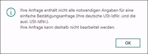 Meldung Pruefung leere USt-Id