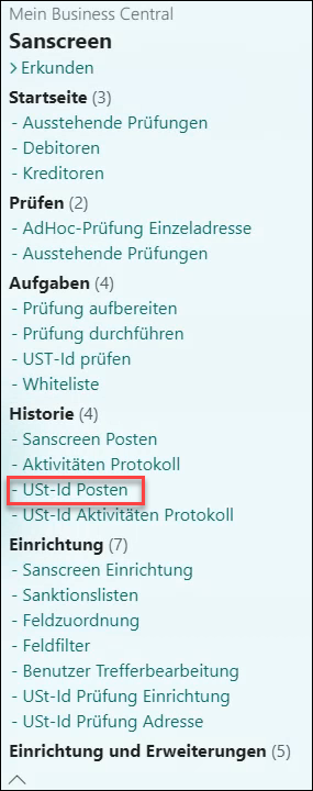 Menue USt-Id Posten