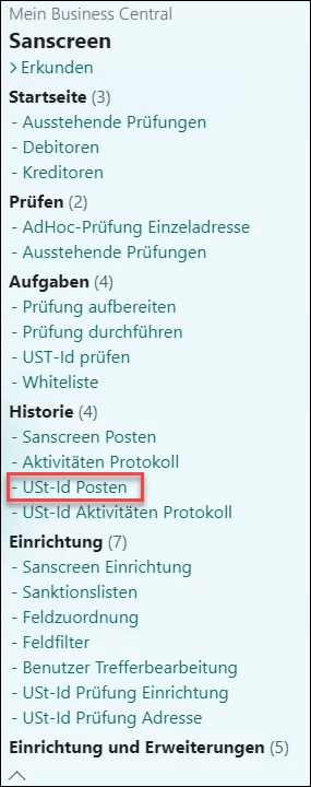 Menue USt-Id Posten