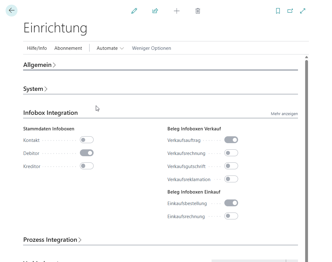 Einrichtung Infobox Integration