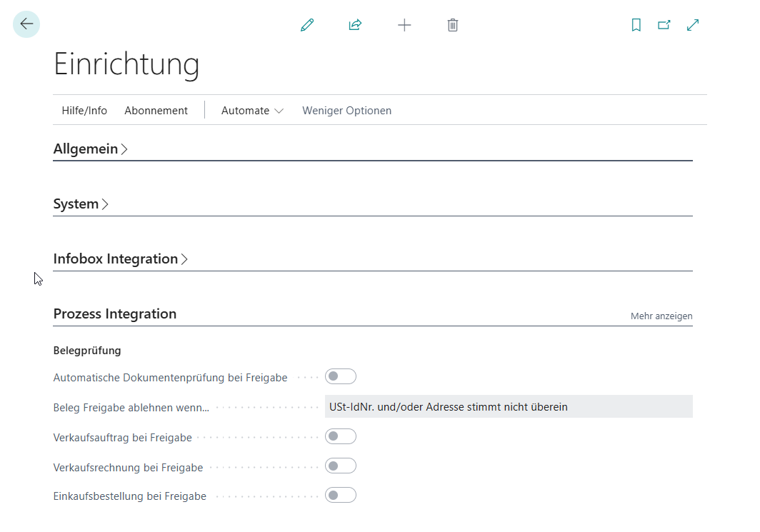 Einrichtung Prozess Integration
